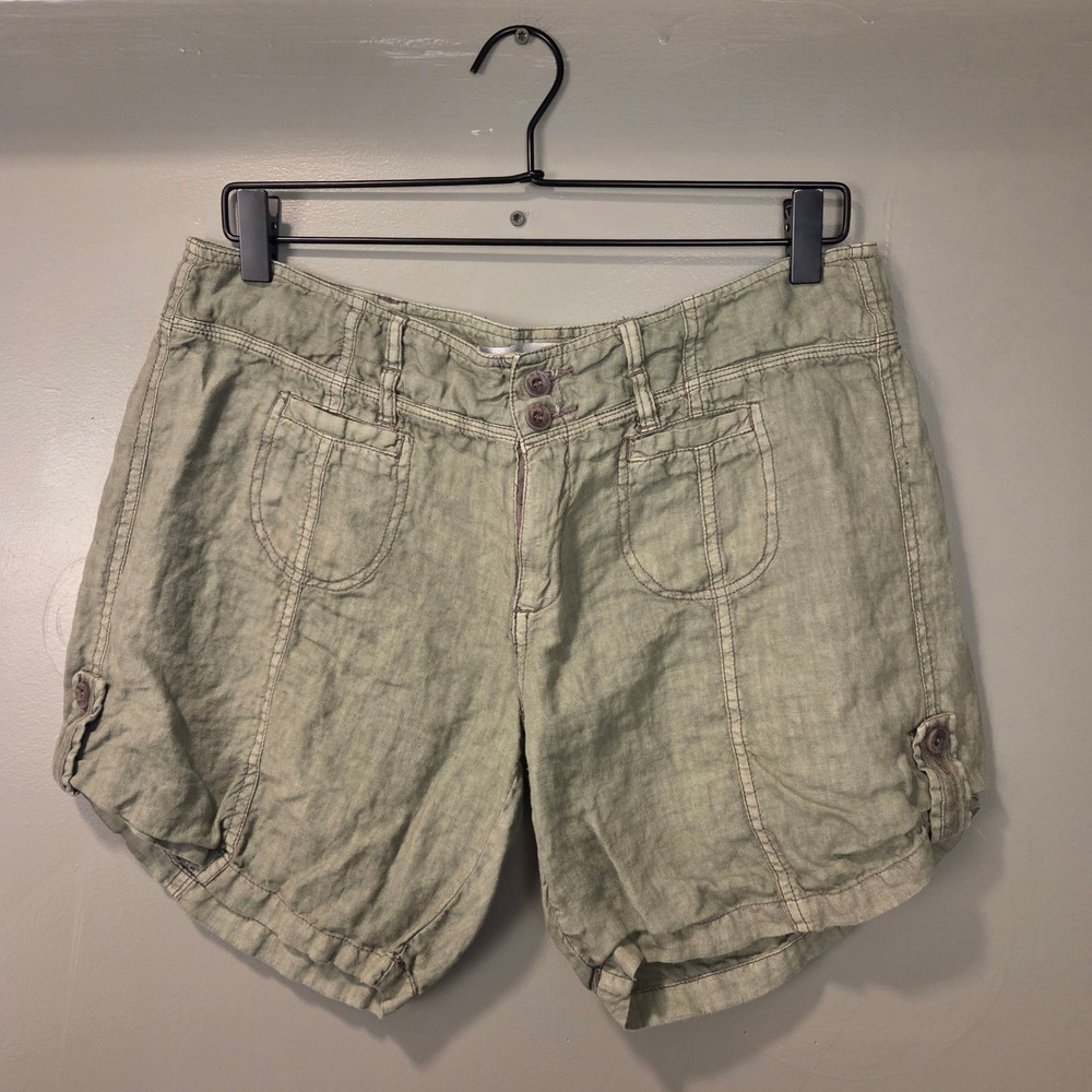 Miilla Women's 100% Linen Shorts Size L Green 6.5" Inseam